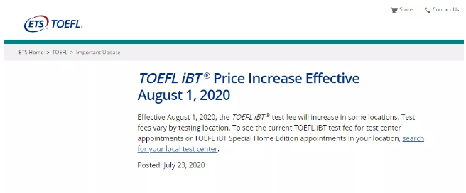 【ETS官方】8月起，托福考試費(fèi)即將全面上調(diào)！